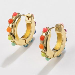 3/$30 💎 Small Gold Tone Multicolor Detail Hoops